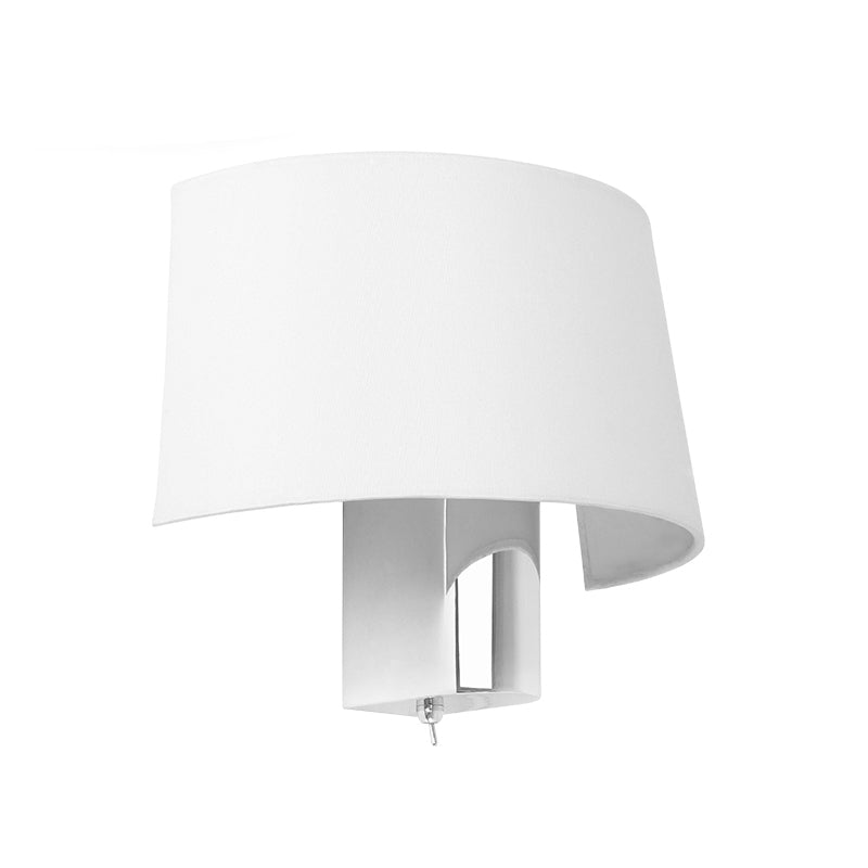 White Fabric Modern Sconce Lamp - Minimalist Bedroom Wall Lighting Idea with Chrome Lamp Socket