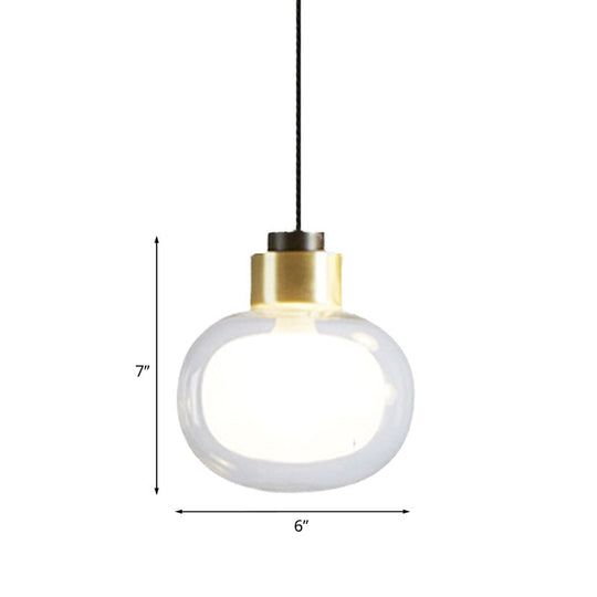 Brass LED Hanging Light with Clear Glass Shade - Modern Oblong Design