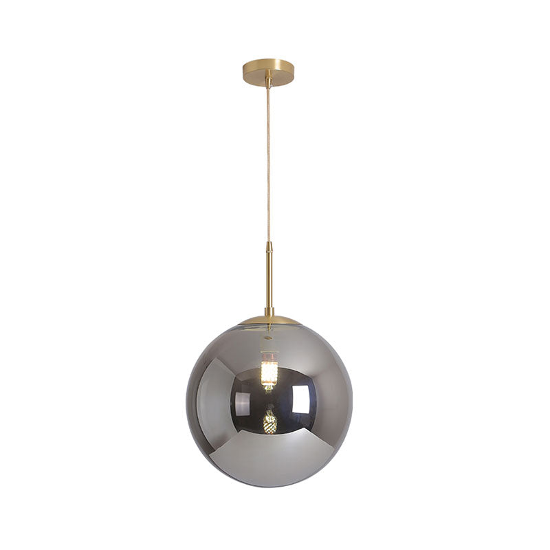 Modernist Tan/Smoke Gray Mirror Glass Globe Pendant Light - 6"/10" Width - 1-Light Suspension Lamp for Dining Room