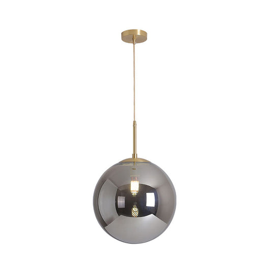 Modernist Tan/Smoke Gray Mirror Glass Globe Pendant Light - 6"/10" Width - 1-Light Suspension Lamp for Dining Room