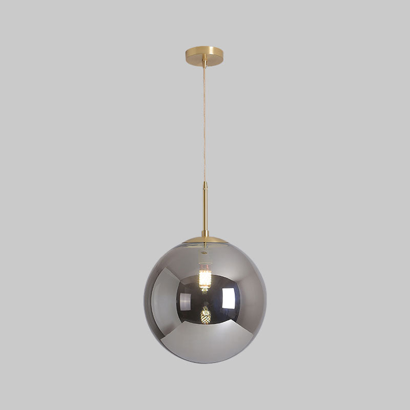 Modernist Tan/Smoke Gray Mirror Glass Globe Pendant Light - 6"/10" Width - 1-Light Suspension Lamp for Dining Room