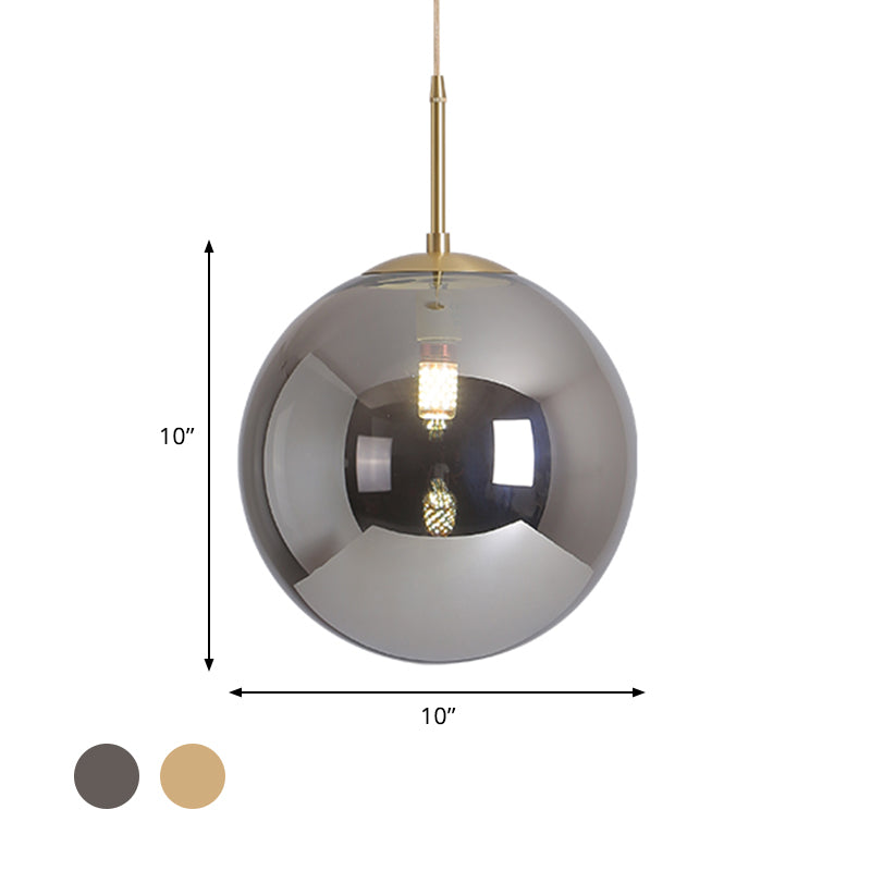 Modernist Tan/Smoke Gray Mirror Glass Globe Pendant Light - 6"/10" Width - 1-Light Suspension Lamp for Dining Room