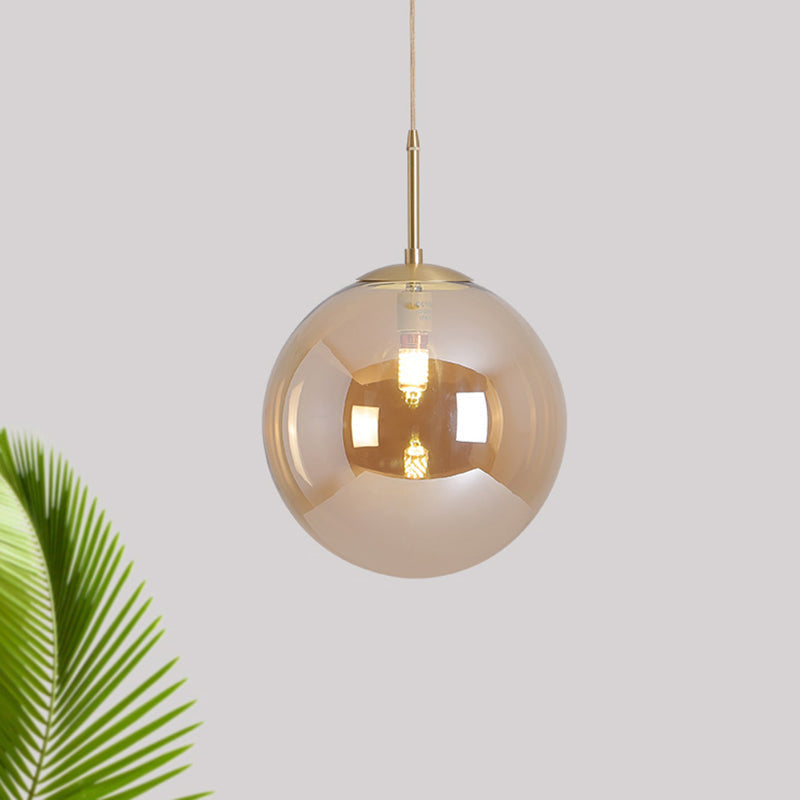 Modernist Tan/Smoke Gray Mirror Glass Globe Pendant Light - 6"/10" Width - 1-Light Suspension Lamp for Dining Room