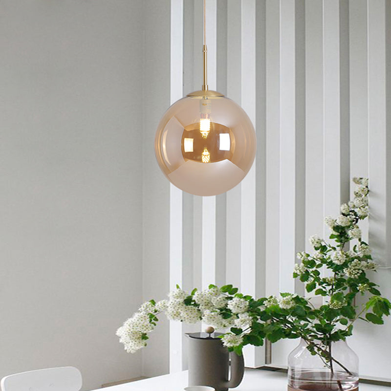 Modernist Tan/Smoke Gray Mirror Glass Globe Pendant Light - 6"/10" Width - 1-Light Suspension Lamp for Dining Room