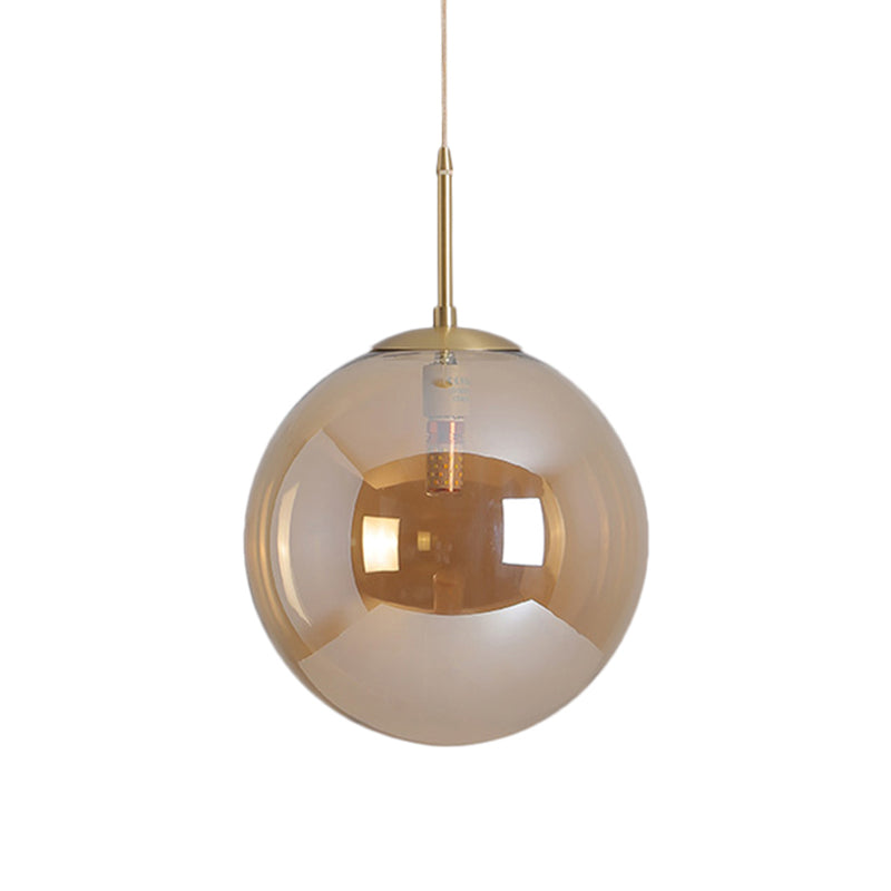 Modernist Tan/Smoke Gray Mirror Glass Globe Pendant Light - 6"/10" Width - 1-Light Suspension Lamp for Dining Room