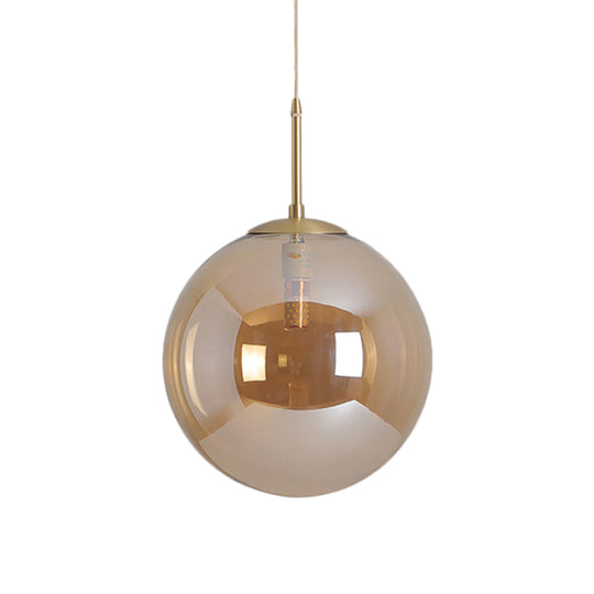 Modernist Tan/Smoke Gray Mirror Glass Globe Pendant Light - 6"/10" Width - 1-Light Suspension Lamp for Dining Room