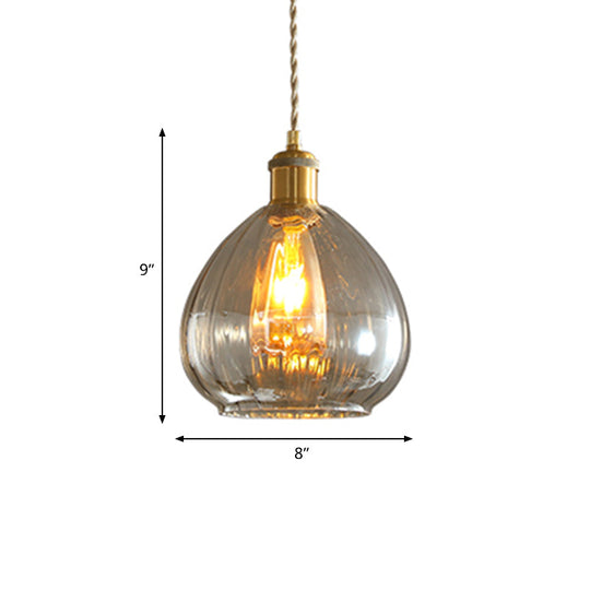 Vintage Gold Pendant Dining Room Hanging Light with Amber Glass Shade