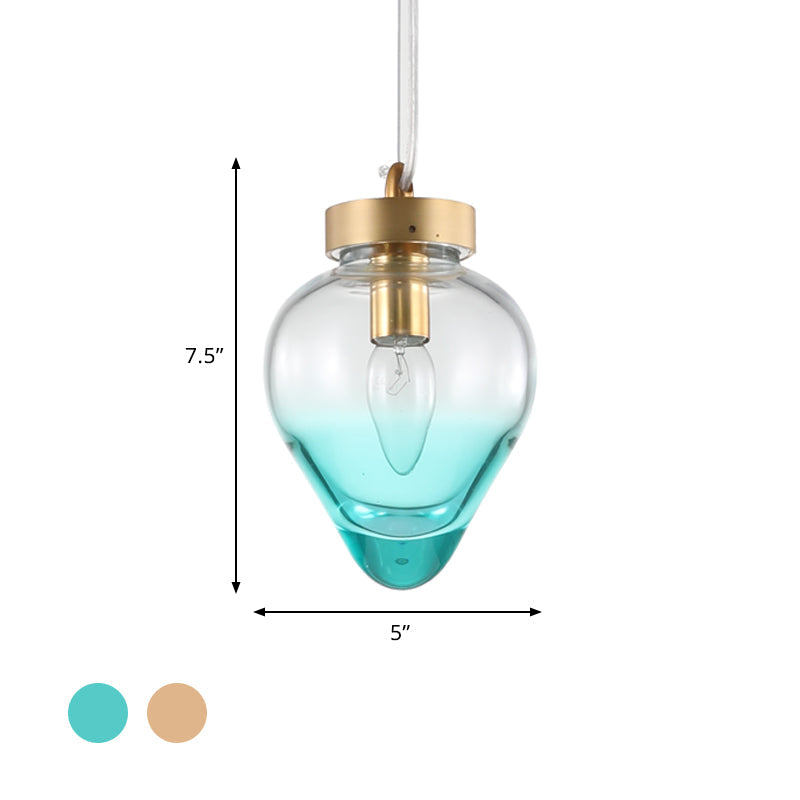 Modern Waterdrop Pendant Light: Blue/Champagne Glass, 1 Bulb, Dining Room Ceiling Lamp