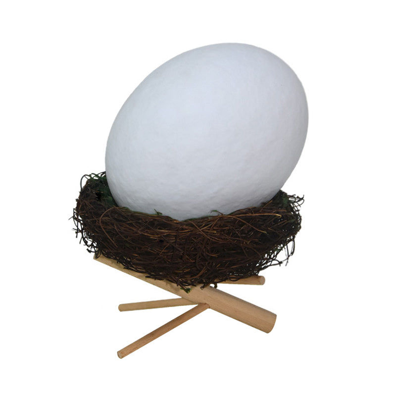 Rechargeable White Egg Nightstand Light - Kids' Creative LED Table Lamp with Wood Stand and Nest Lamp Holder