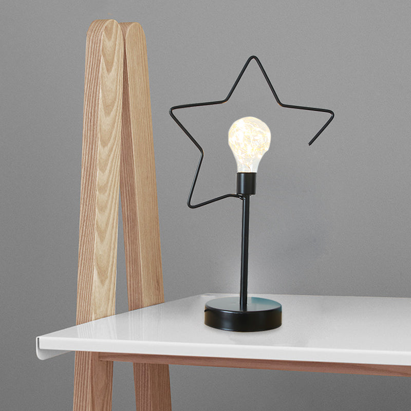 Kids' Black/Gold LED Bedside Table Lamp with Star and Loving Heart Iron Frame