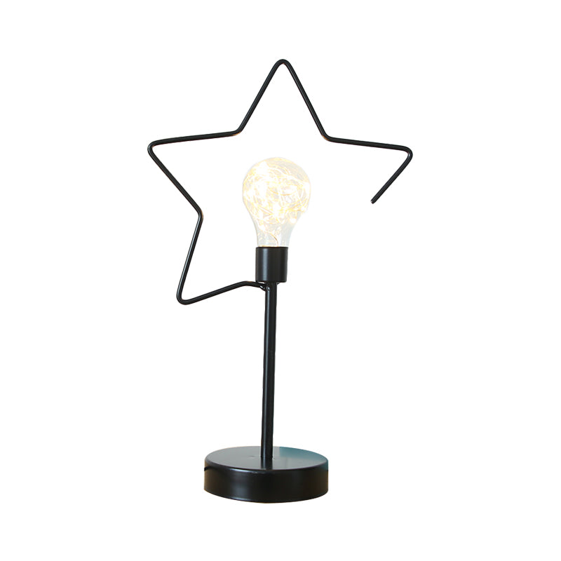 Kids' Black/Gold LED Bedside Table Lamp with Star and Loving Heart Iron Frame