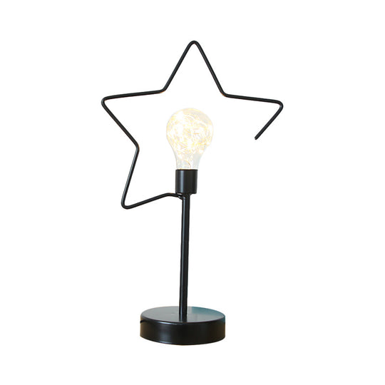 Kids' Black/Gold LED Bedside Table Lamp with Star and Loving Heart Iron Frame