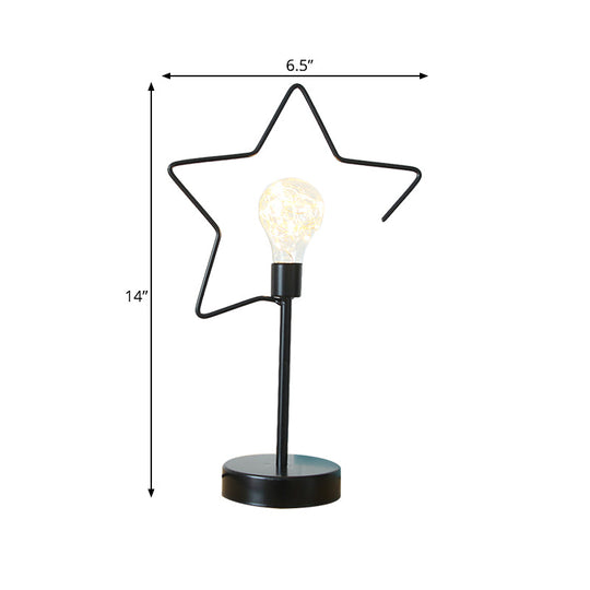 Kids' Black/Gold LED Bedside Table Lamp with Star and Loving Heart Iron Frame