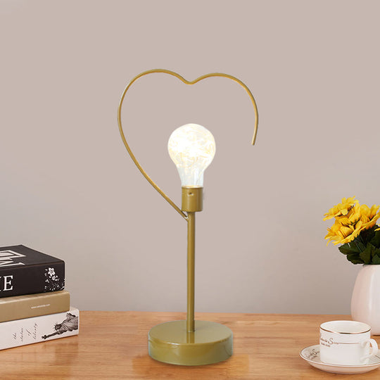 Kids' Black/Gold LED Bedside Table Lamp with Star and Loving Heart Iron Frame