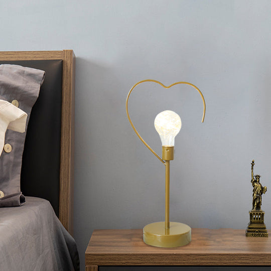 Kids' Black/Gold LED Bedside Table Lamp with Star and Loving Heart Iron Frame