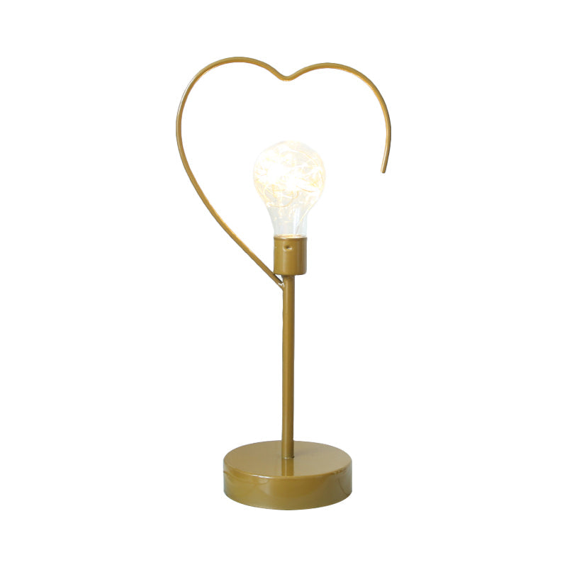 Kids' Black/Gold LED Bedside Table Lamp with Star and Loving Heart Iron Frame
