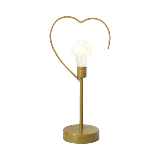 Kids' Black/Gold LED Bedside Table Lamp with Star and Loving Heart Iron Frame