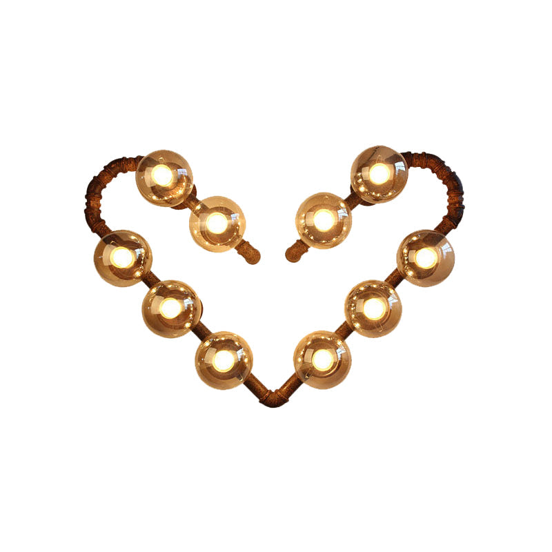 Industrial Metal Wall Sconce - Heart Shape Pipe Design with 10 Bulbs, Rust Finish and Ball Clear Glass Shade