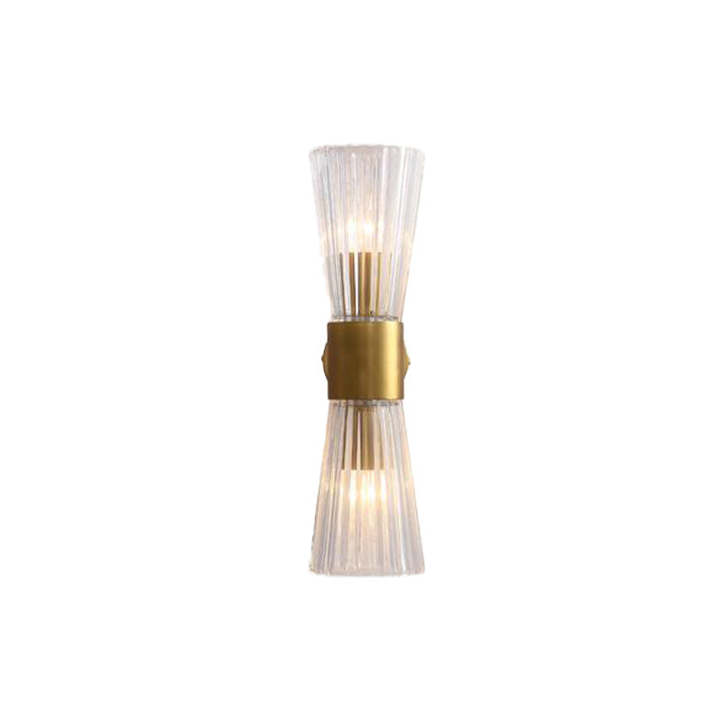 Modern Clear Prismatic Glass Wall Sconce with Hourglass Shape and Brass Finish – Up-Down Wall Lamp