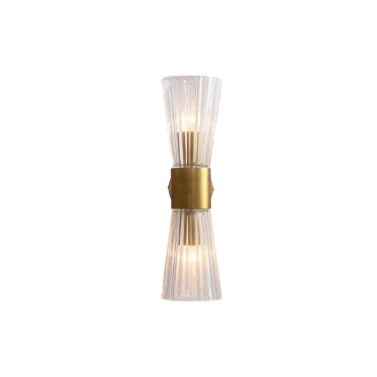 Modern Clear Prismatic Glass Wall Sconce with Hourglass Shape and Brass Finish – Up-Down Wall Lamp