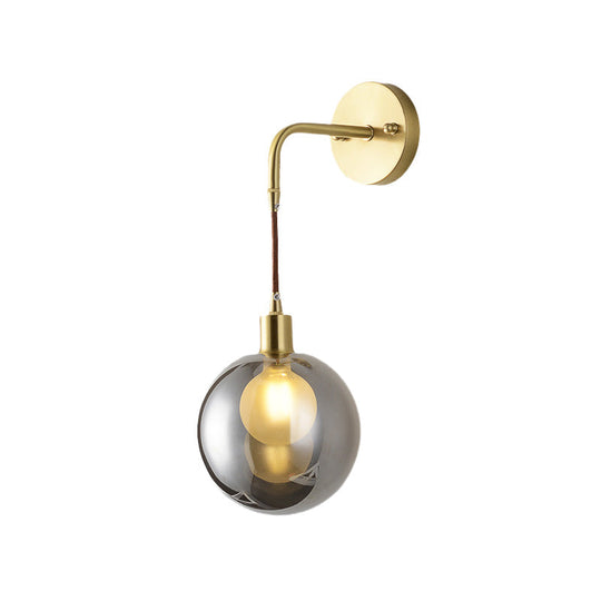 Modern Brass Corner Wall Light with Smoke Gray Glass Shade - 1 Light Fixture