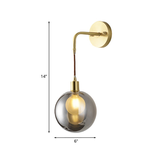 Modern Brass Corner Wall Light with Smoke Gray Glass Shade - 1 Light Fixture