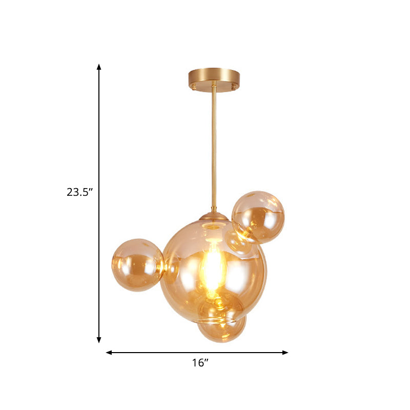 Modernist Amber Glass Pendant Lamp for Dining Table - 1 Light Bubble Shape Hanging Kit