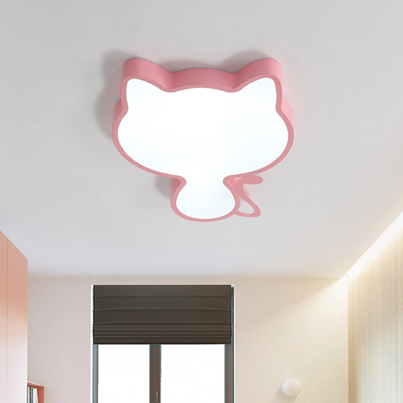 Cat Kindergarten LED Flush Mount Ceiling Light in Pink/Blue - Acrylic Kids Style Lighting Fixture