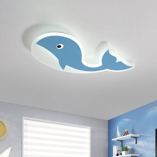 Cartoon Whale Flush Mount Lamp - Ultrathin Acrylic LED Ceiling Light for Kids' Room (Pink/Blue)