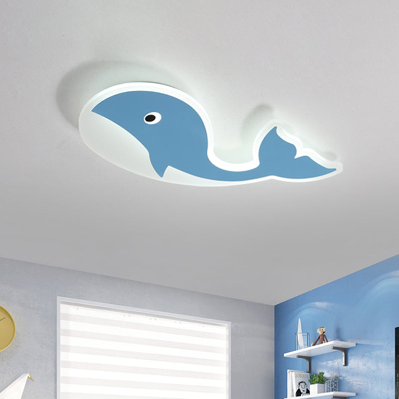 Cartoon Whale Flush Mount Lamp - Ultrathin Acrylic LED Ceiling Light for Kids' Room (Pink/Blue)