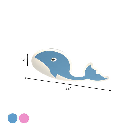 Cartoon Whale Flush Mount Lamp - Ultrathin Acrylic LED Ceiling Light for Kids' Room (Pink/Blue)