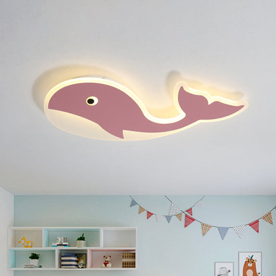 Cartoon Whale Flush Mount Lamp - Ultrathin Acrylic LED Ceiling Light for Kids' Room (Pink/Blue)