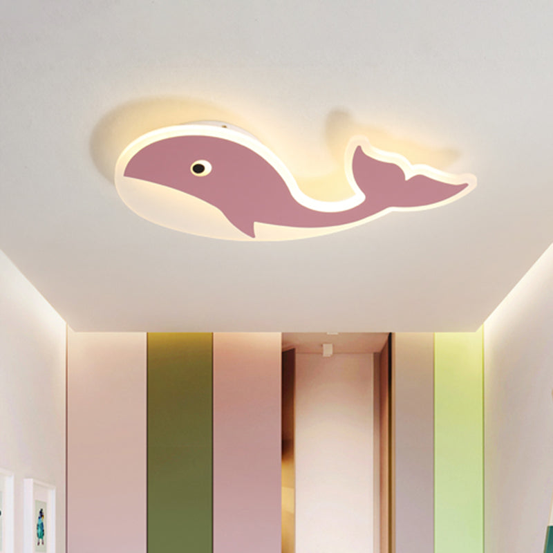 Cartoon Whale Flush Mount Lamp - Ultrathin Acrylic LED Ceiling Light for Kids' Room (Pink/Blue)