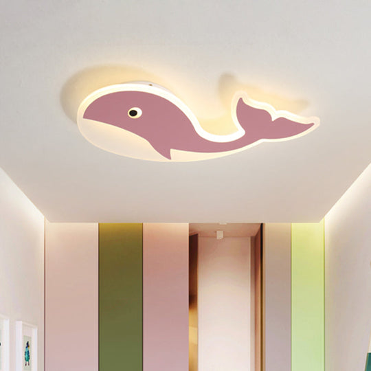 Cartoon Whale Flush Mount Lamp - Ultrathin Acrylic LED Ceiling Light for Kids' Room (Pink/Blue)