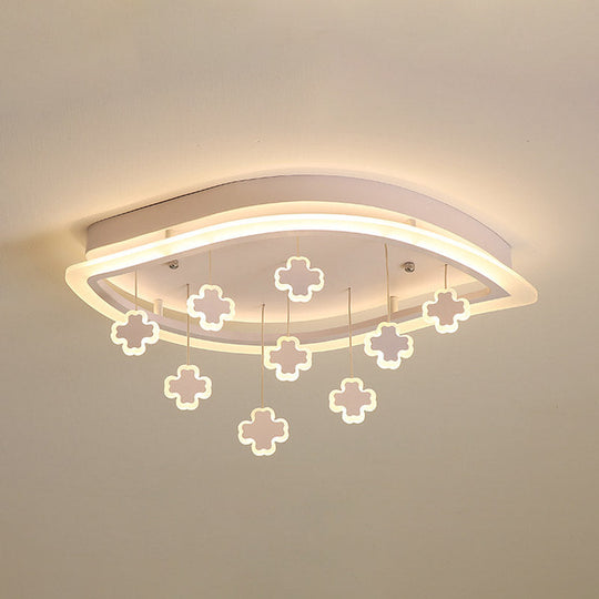 Kids Leaf Flushmount Acrylic LED Ceiling Light in White with Mathematical Sign Drapes - Ideal for Bedrooms