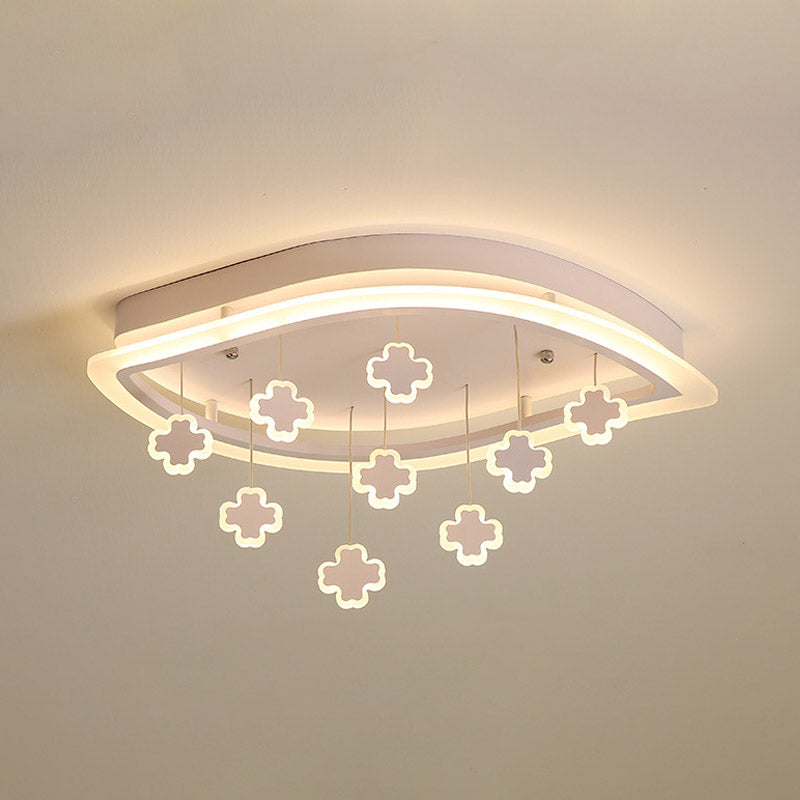 Kids Leaf Flushmount Acrylic LED Ceiling Light in White with Mathematical Sign Drapes - Ideal for Bedrooms