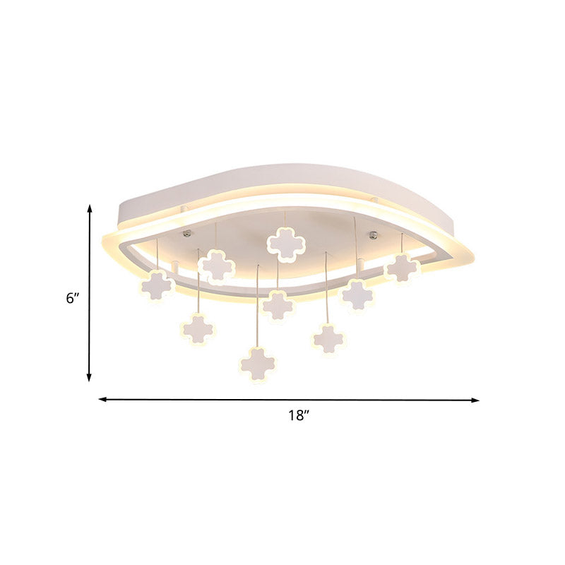 Kids Leaf Flushmount Acrylic LED Ceiling Light in White with Mathematical Sign Drapes - Ideal for Bedrooms