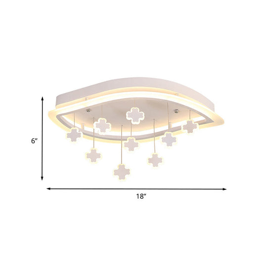 Kids Leaf Flushmount Acrylic LED Ceiling Light in White with Mathematical Sign Drapes - Ideal for Bedrooms