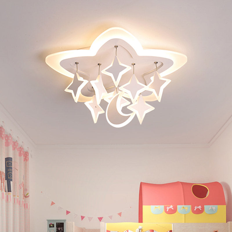 Starry Kids Room LED Ceiling Light with Acrylic Cartoon Design in Warm/White – Flush Mount Lamp in White"