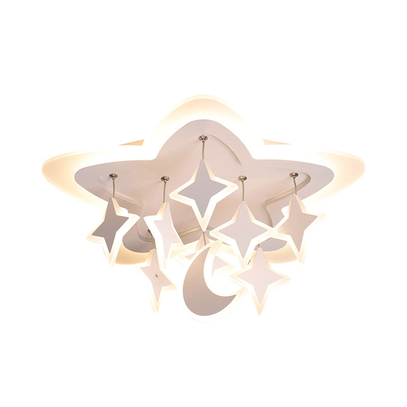 Starry Kids Room LED Ceiling Light with Acrylic Cartoon Design in Warm/White – Flush Mount Lamp in White"