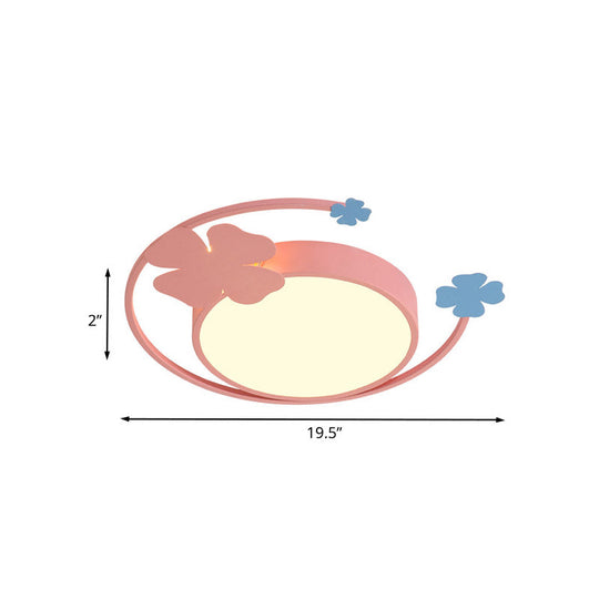 Macaron Pink LED Flush Mount Light with Clover Detail - Warm/White Lighting