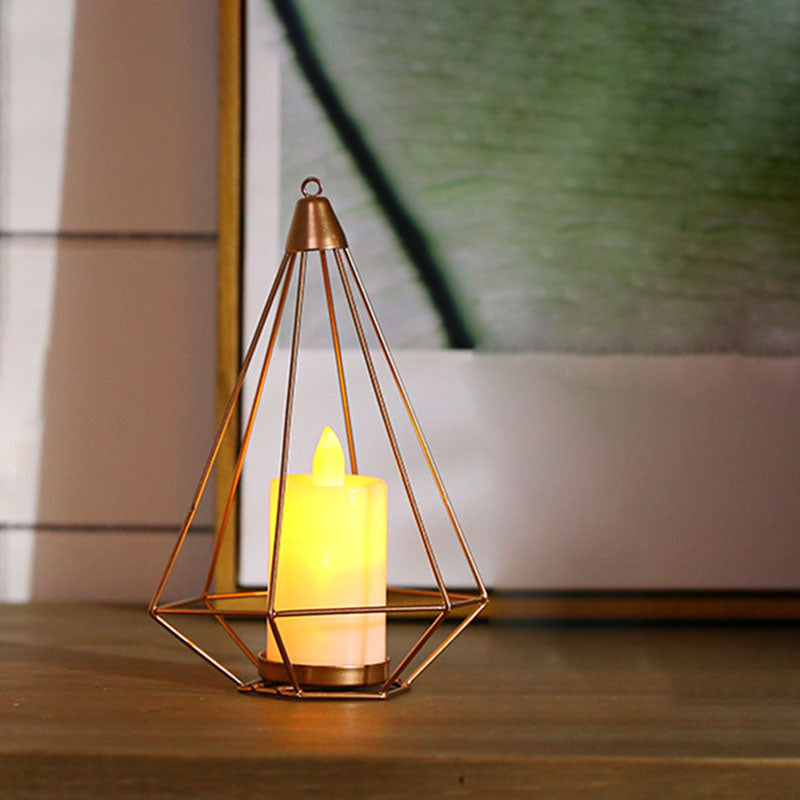 Golden LED Candle Style Table Lamp with Fun Cage Design for Kids' Nightstand