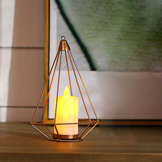 Golden LED Candle Style Table Lamp with Fun Cage Design for Kids' Nightstand