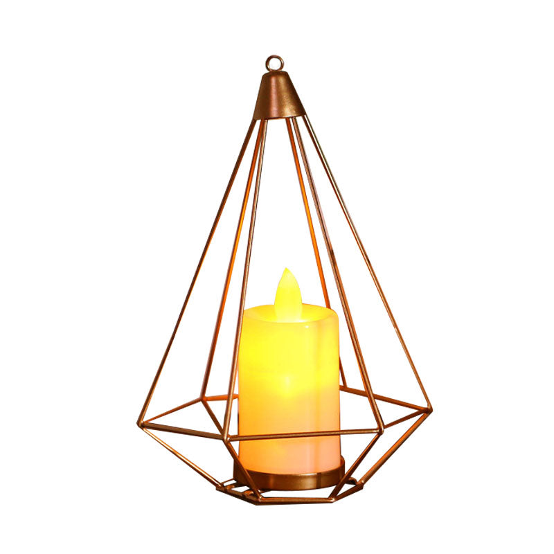 Golden LED Candle Style Table Lamp with Fun Cage Design for Kids' Nightstand