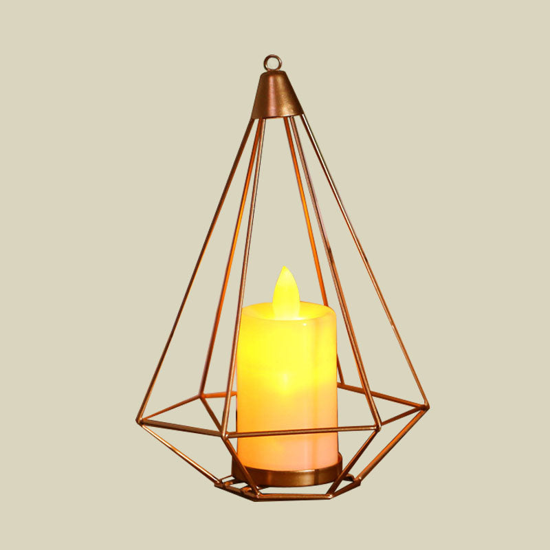 Golden LED Candle Style Table Lamp with Fun Cage Design for Kids' Nightstand
