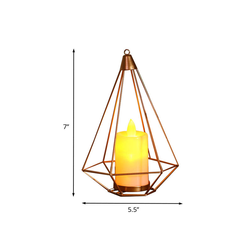 Golden LED Candle Style Table Lamp with Fun Cage Design for Kids' Nightstand