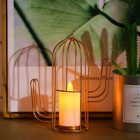 Golden LED Candle Style Table Lamp with Fun Cage Design for Kids' Nightstand