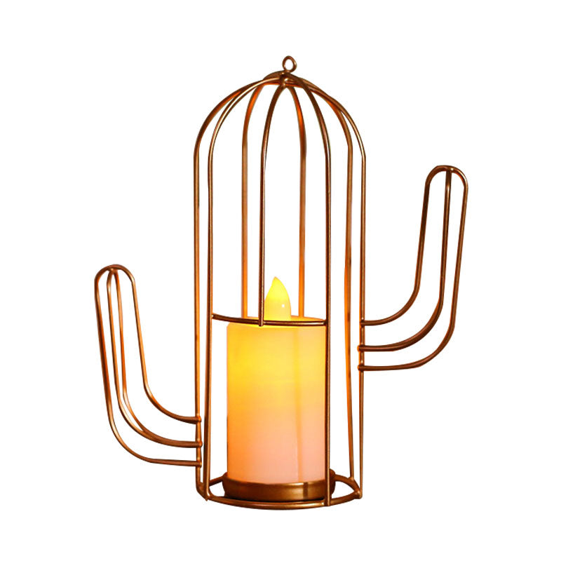 Golden LED Candle Style Table Lamp with Fun Cage Design for Kids' Nightstand