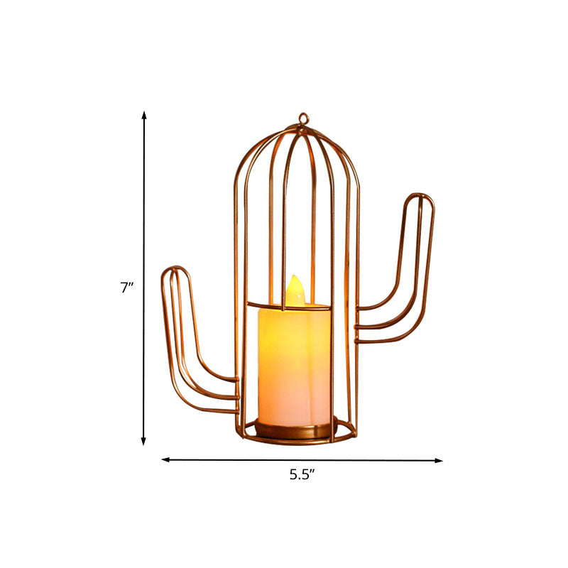 Golden LED Candle Style Table Lamp with Fun Cage Design for Kids' Nightstand