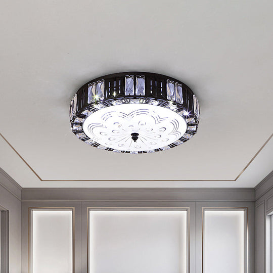 Modern Black Metal LED Flush Mount Bedroom Lamp with Crystal Accent
